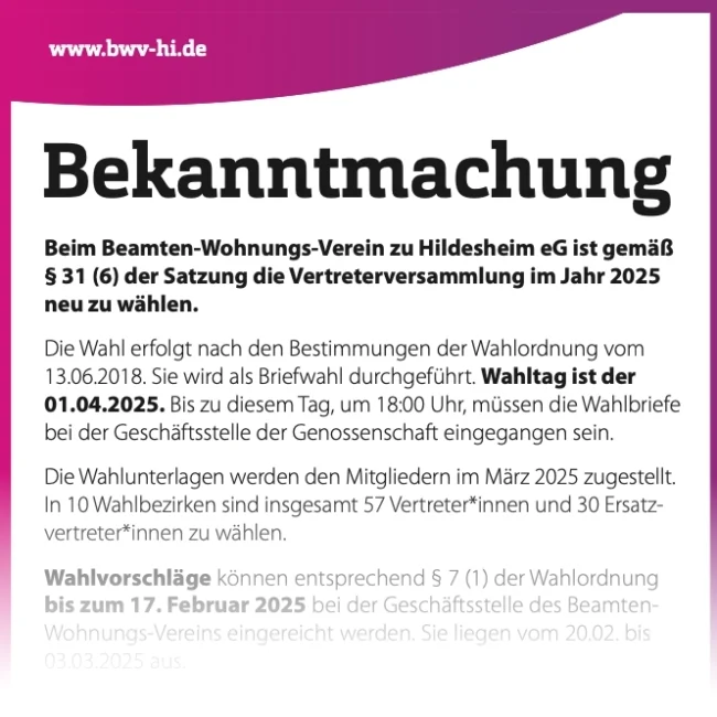 Bekanntmachung 2025